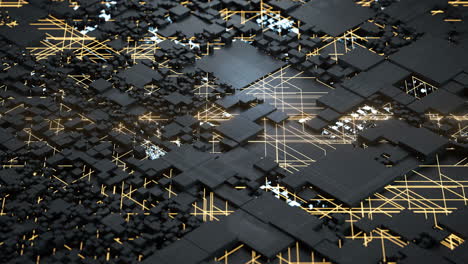 circuits and cubes with dark background, 3d rendering.