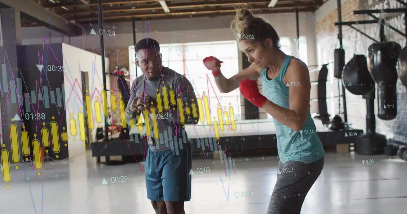 Atletas fazendo boxe de sombra em uma academia com Dados Digitais de Desempenho