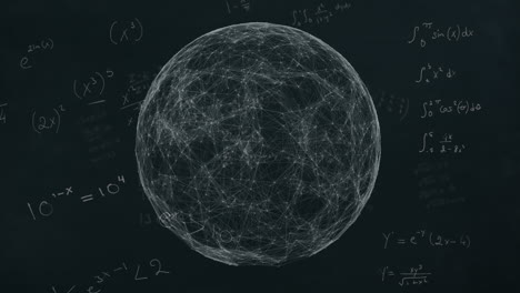 animación de globo giratorio y fórmulas matemáticas en fondo negro