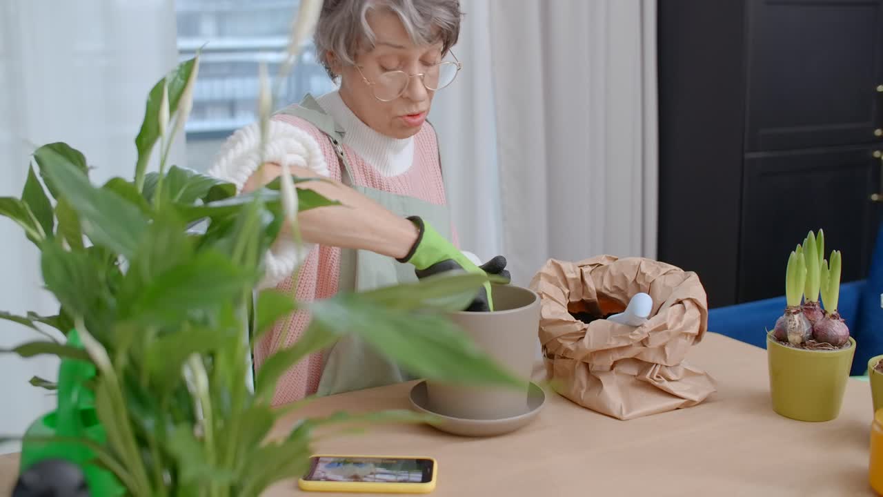 Senior Woman Planting a Houseplant