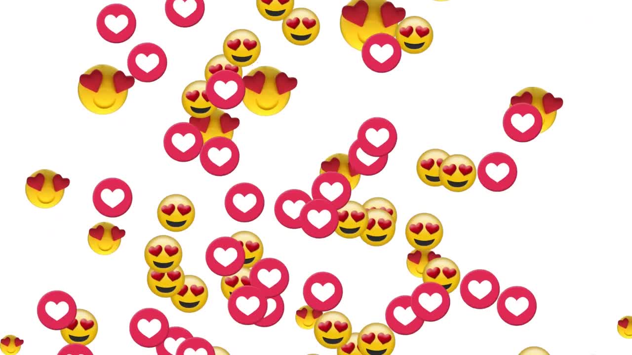 animación de iconos de redes sociales que caen sobre un fondo blanco