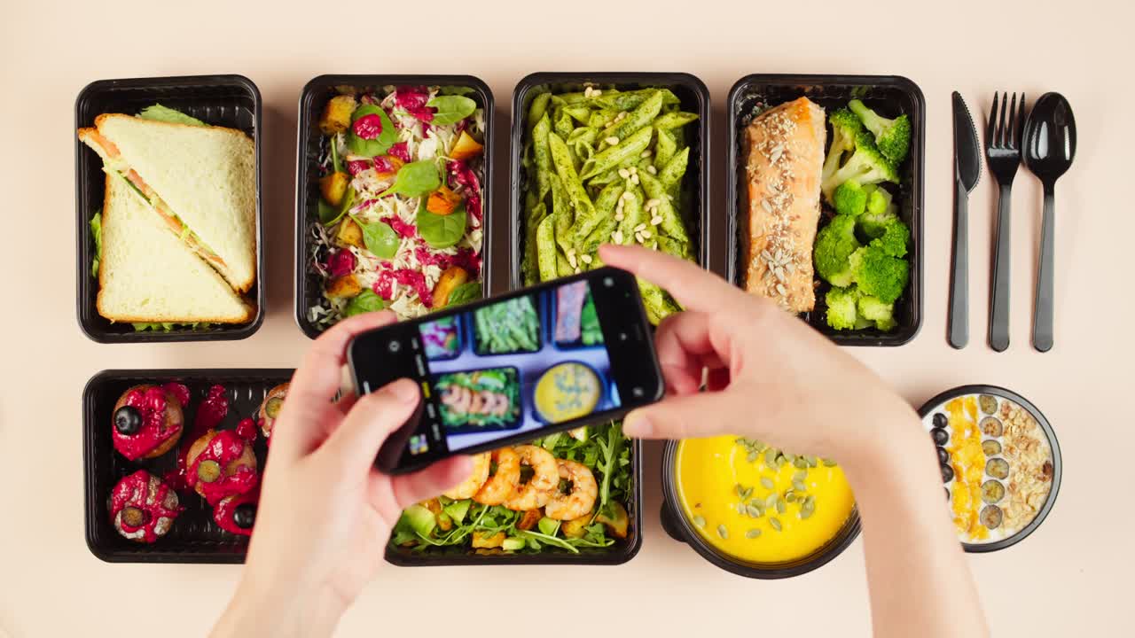 Hands Taking Photo of Healthy Meal Prep Food Containers