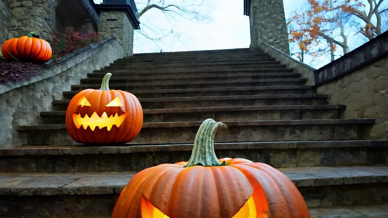 linternas en escalones de piedra para halloween