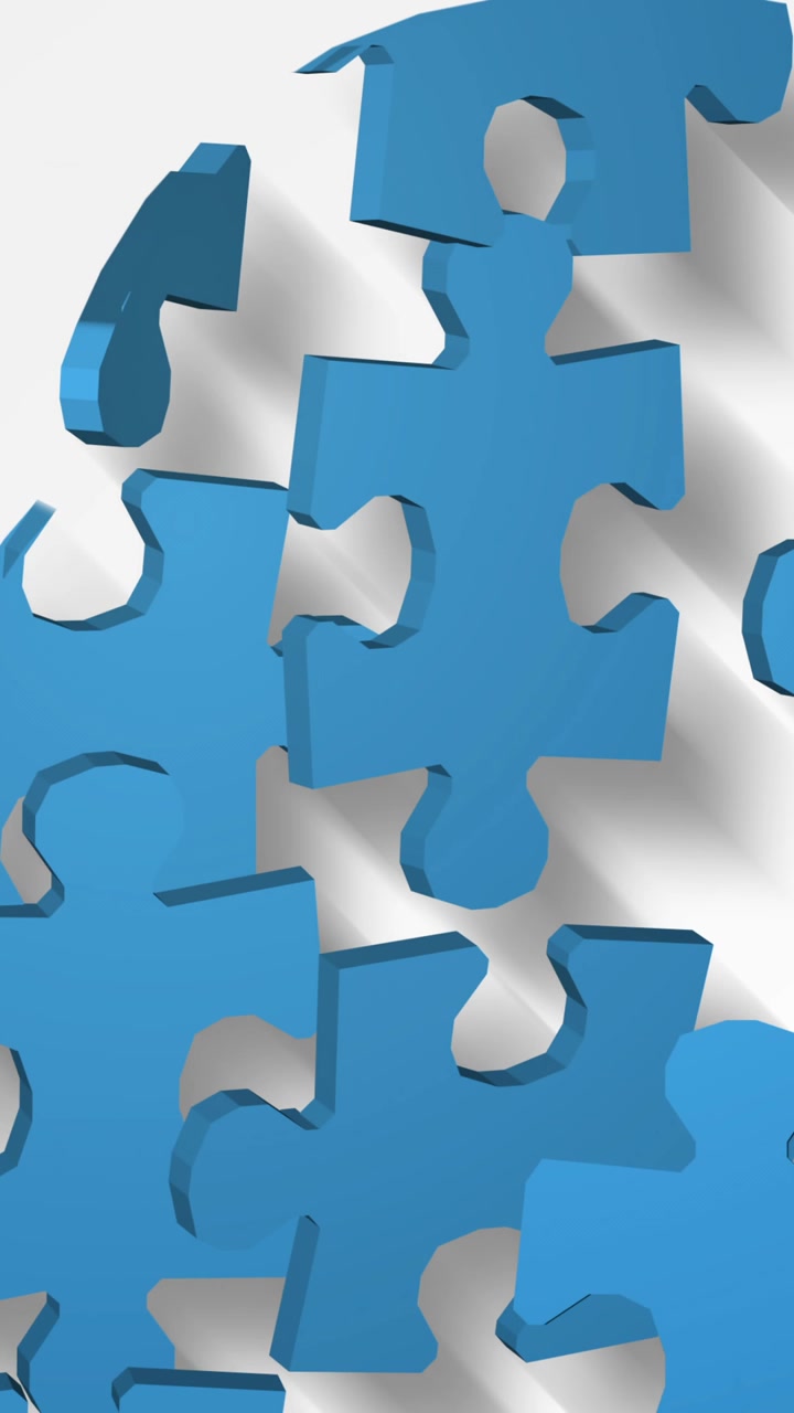 Animation of blue puzzle over white background