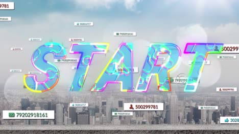 animation of start text and numbers growing over cityscape