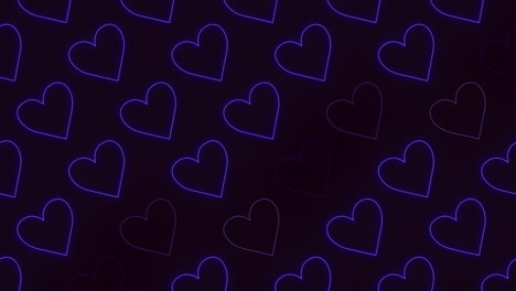 blue neon hearts pattern on black gradient