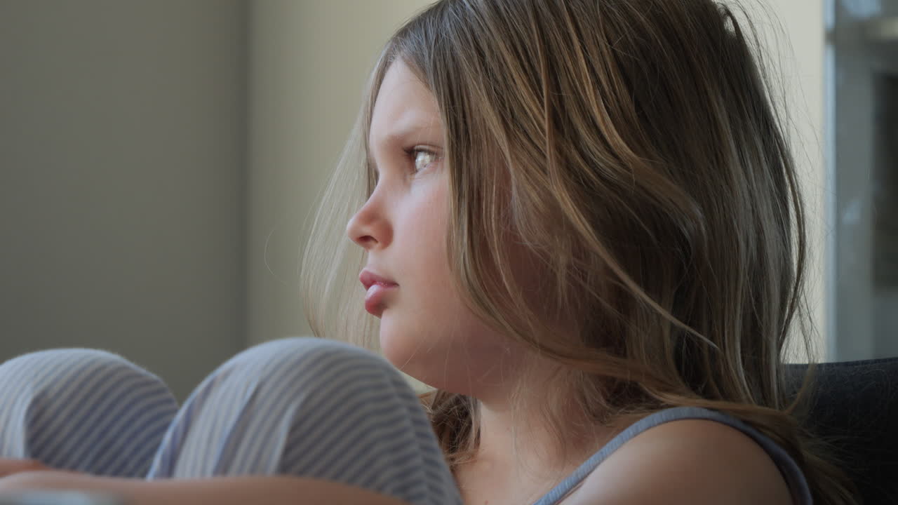 Crouched Girl, school refusal concept, issues friends trouble