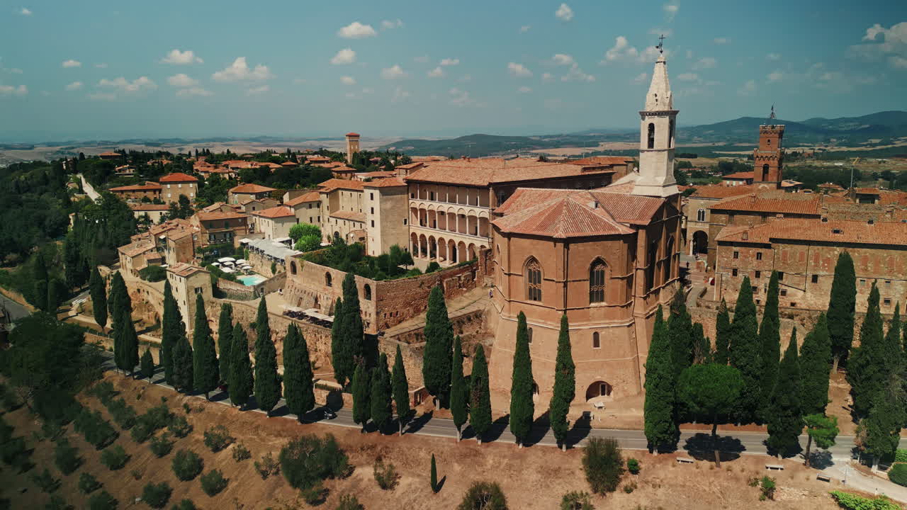 Aerial view of a charming Tuscan hilltop town