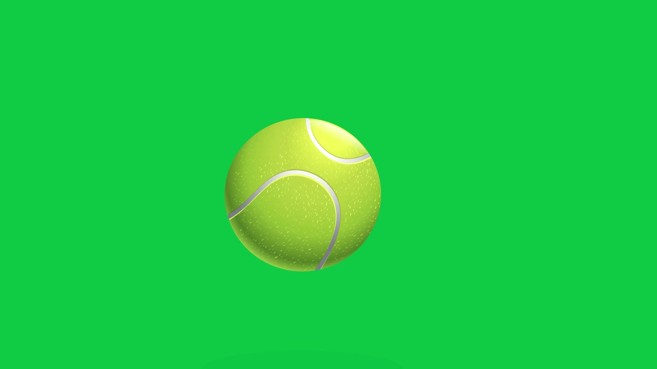 A yellow tennis ball bounces across a solid green screen with realistic physics and movement.
