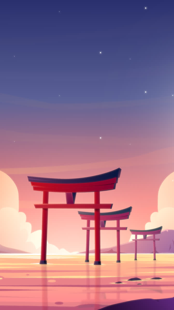 물 속의 토리 게이트 세트의 모션 그래픽