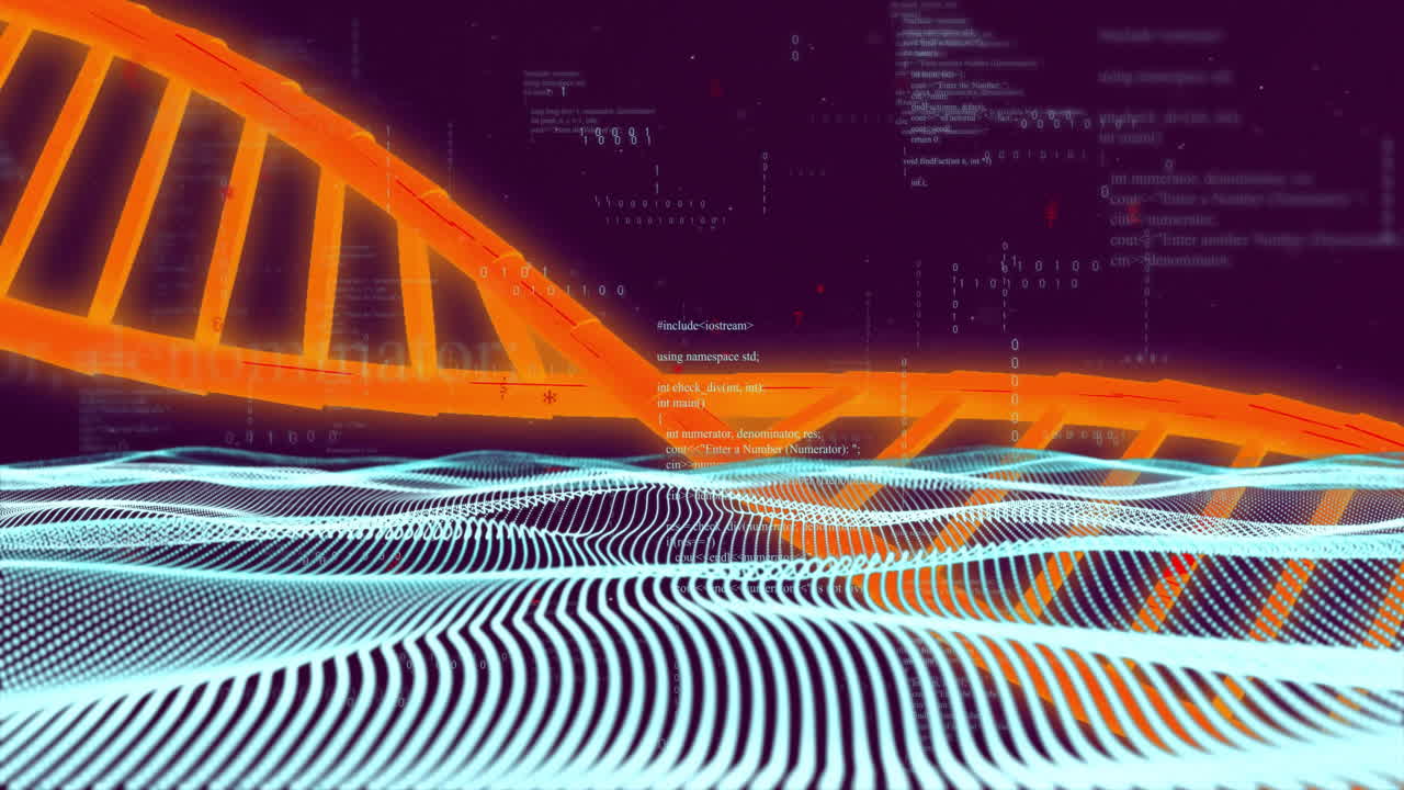 추상적인 디지털 풍경에 대한 dna 스트랜드와 이진 코딩