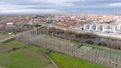 riverside in salamanca urban city with overview of residential area, spain