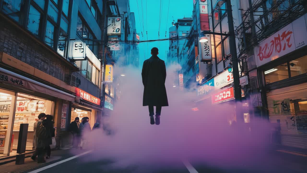 霓虹日式街头悬浮人物
