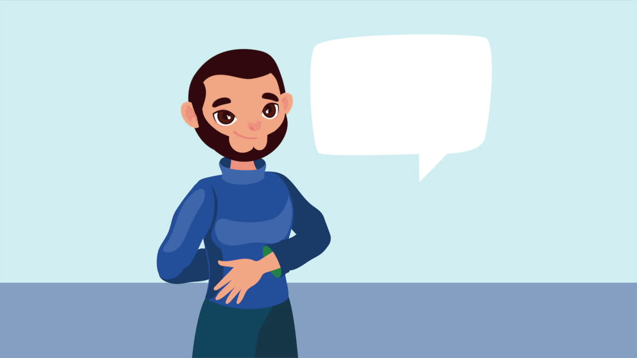 bearded man with speech bubble