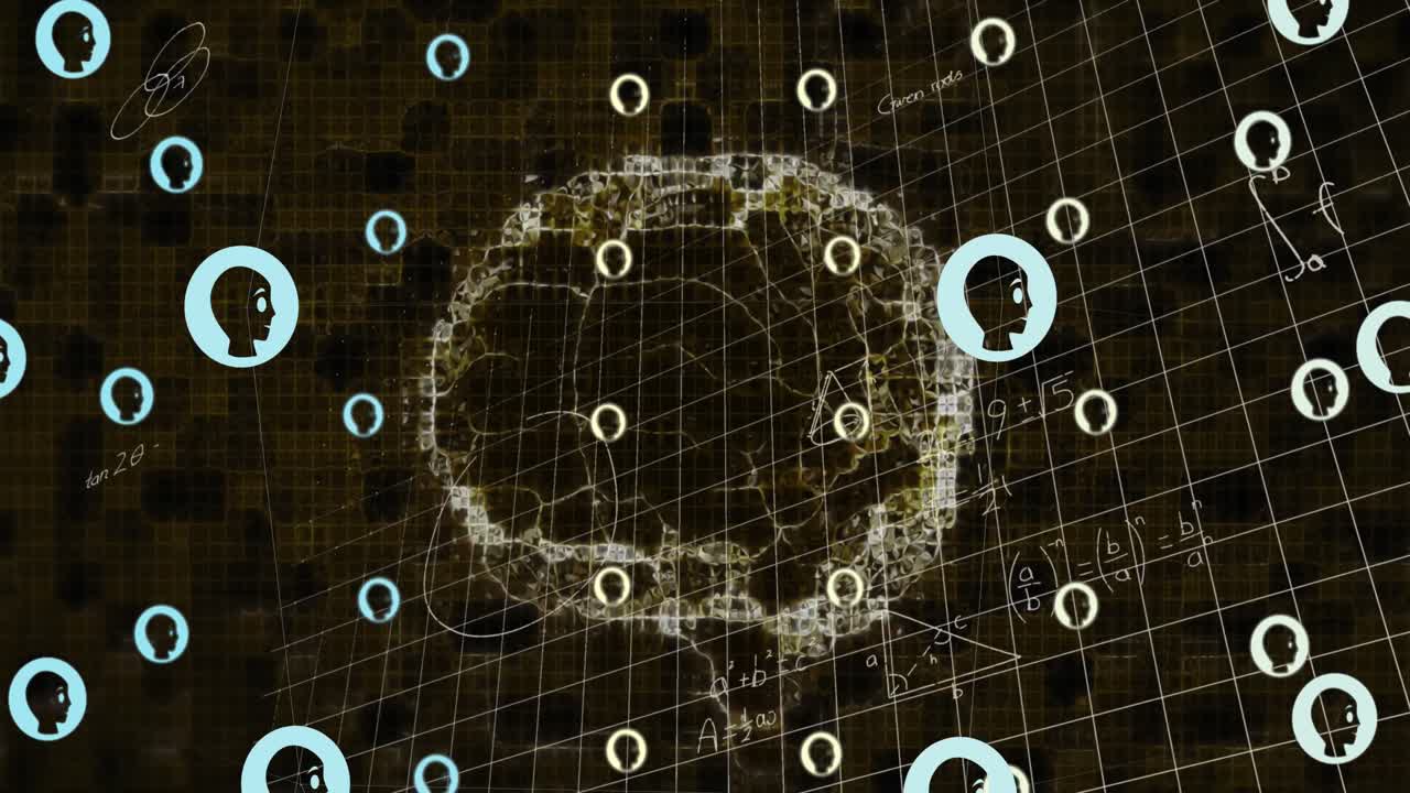 animación del cerebro humano, íconos de chat artificial y procesamiento de datos