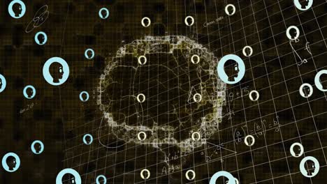 Animation of human brain, ai chat icons and data processing