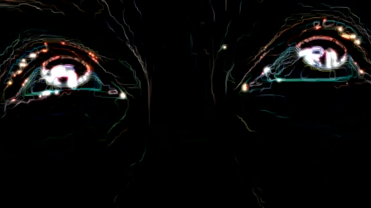 el símbolo de los ojos verdes del píxel en la pantalla led de lcd de glitch muestra la animación de fondo. 4k