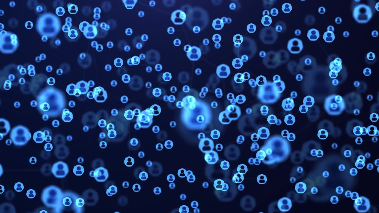 Abstract digital technology polygonal shapes on dark background social media network data internet