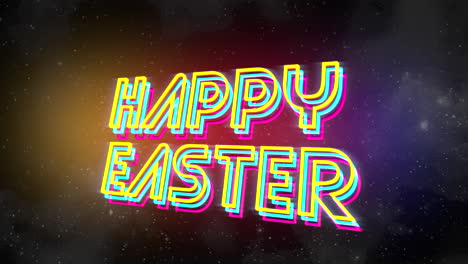 Animation-text-Happy-Easter-and-abstract-stars-in-galaxy-holiday-background