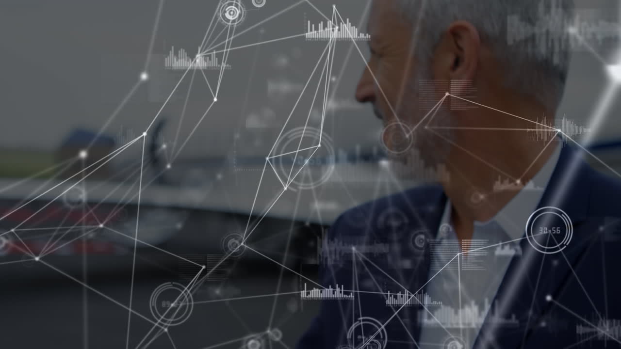 스마트 워치를 사용하는 코카시안 사업가에 대한 데이터 처리 애니메이션