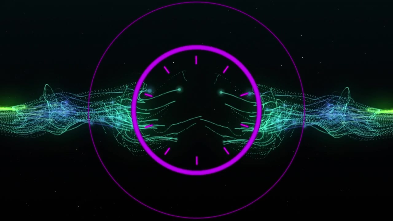 Animation of pink scanner processing over green electric currents on black background
