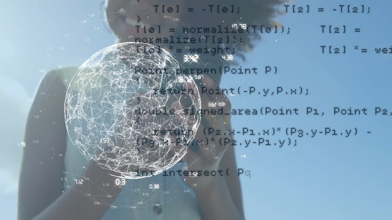 сеть соединений и кодирование анимации над человеком, использующим смартфон