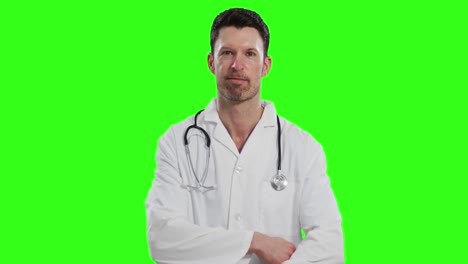 caucasian male doctor on green screen background