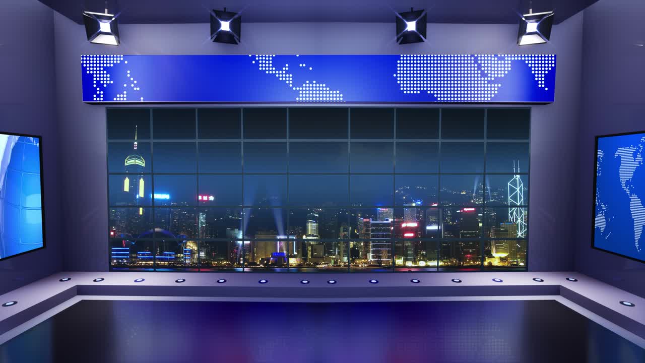 3d 가상 뉴스 스튜디오, 야간 도시 배경과 플래드라이트 루프