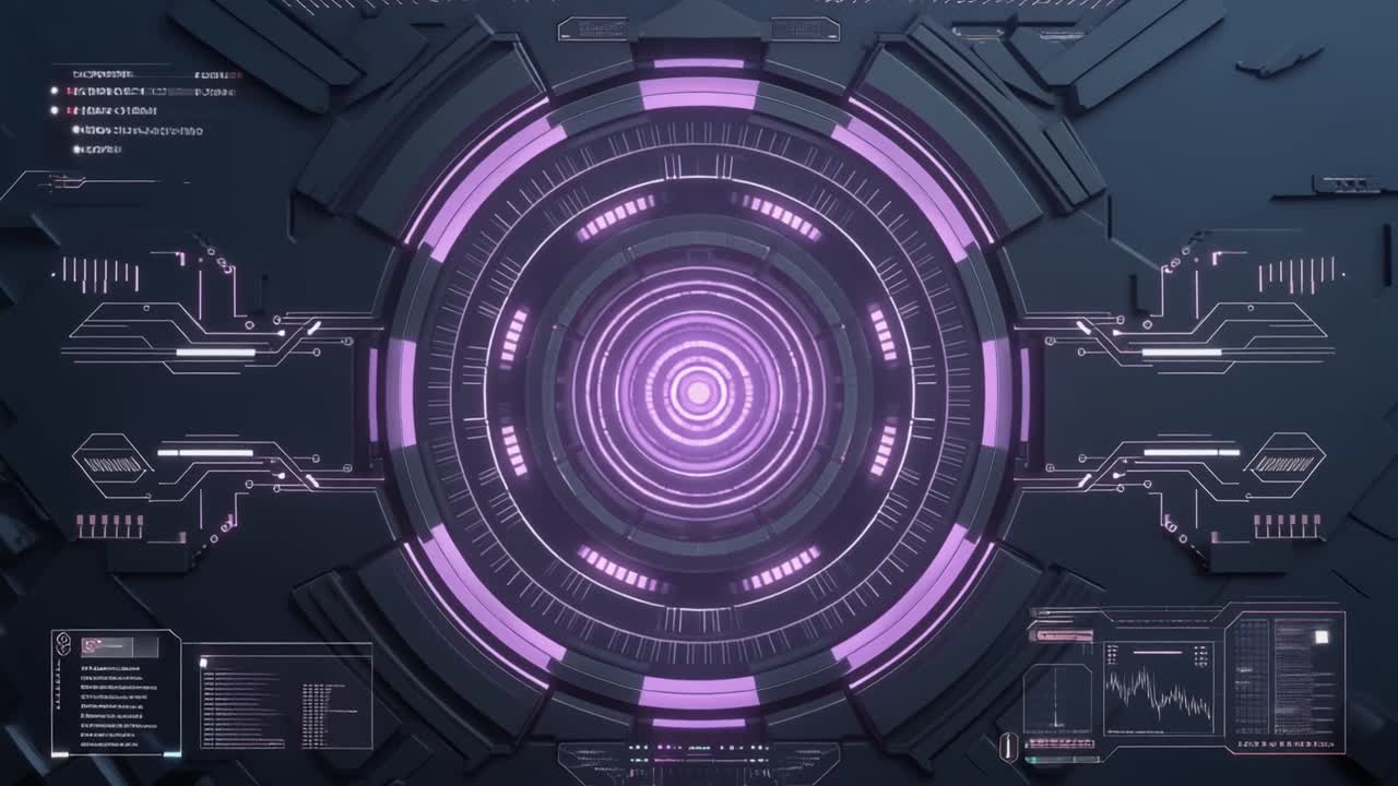 Futuristic Digital Interface with Glowing Purple Rings