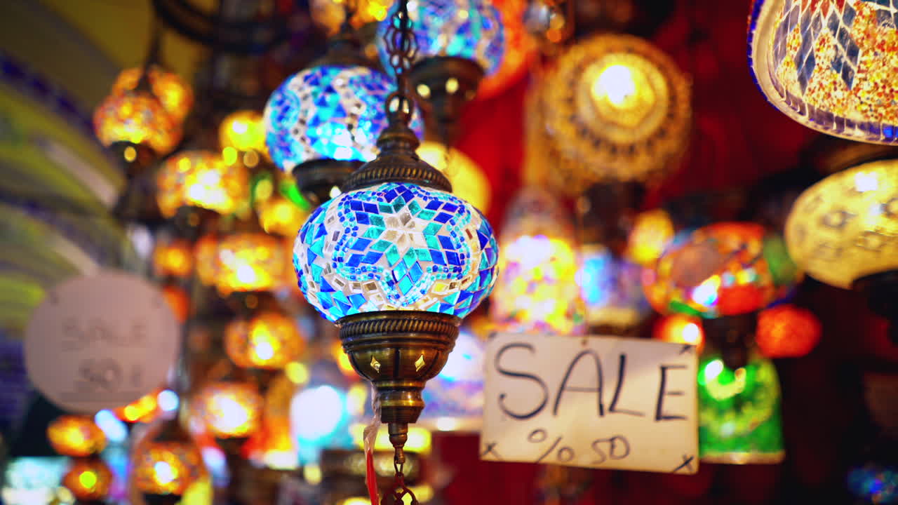 Colorful Mosaic Lamps at a Turkish Market