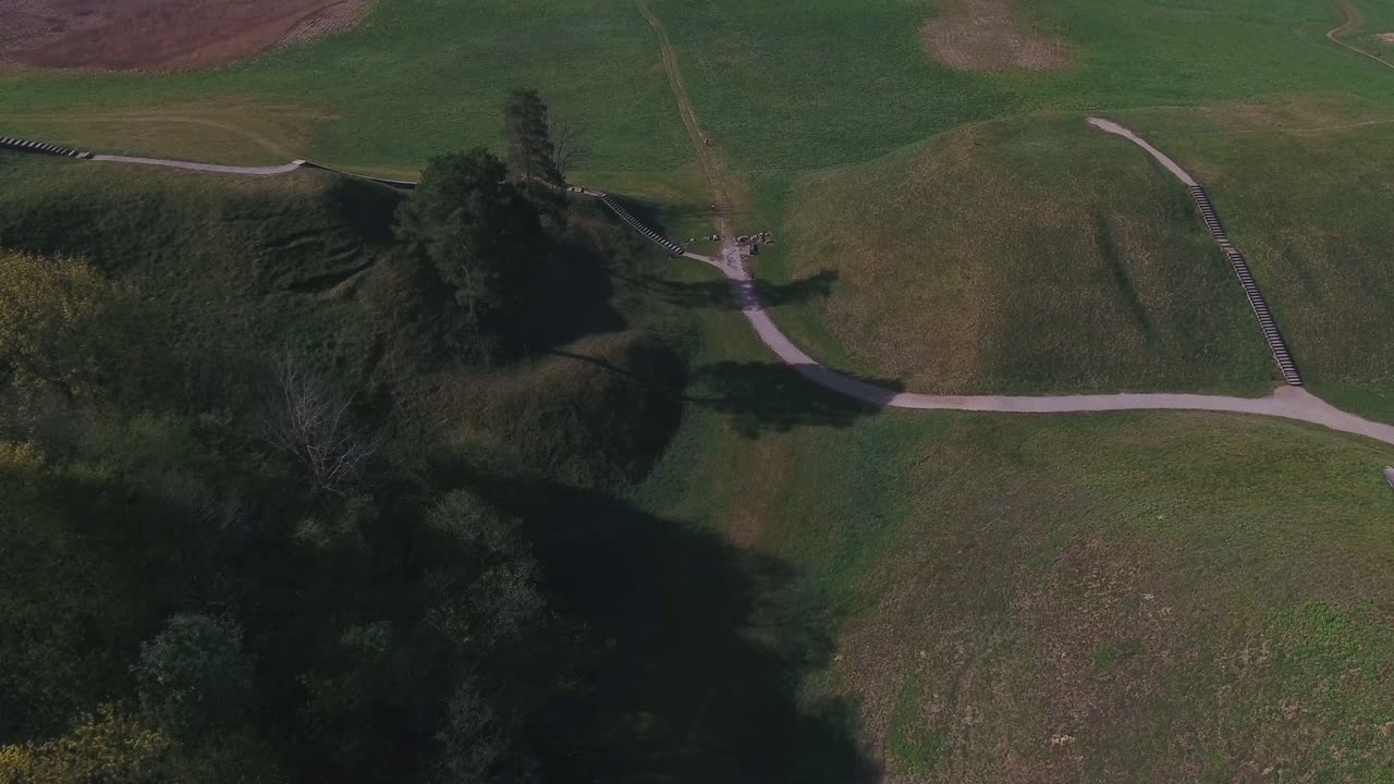 Trails On the Mounds in the Old Lithuanian Capital Kernave. 4K Aerial