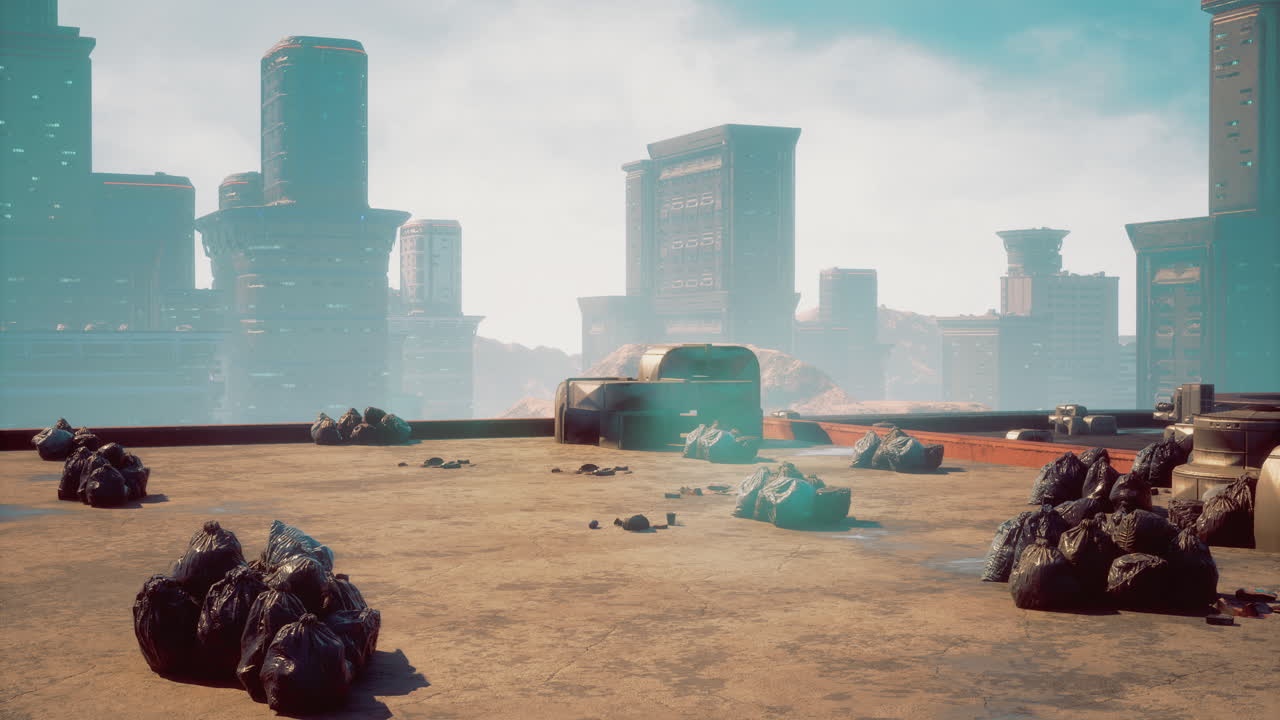 Urban exploration in a futuristic city with abandoned architecture