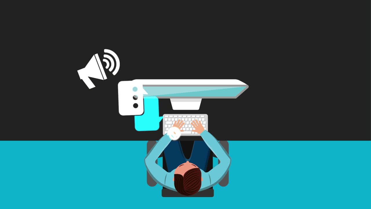 소셜 미디어 기술로 데스크을 사용하는 사람