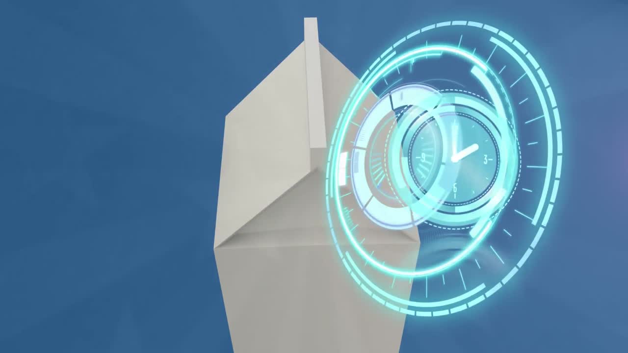 스 ⁇  스캐닝의 애니메이션, 파란색 배경에 빠르게 움직이는 시계