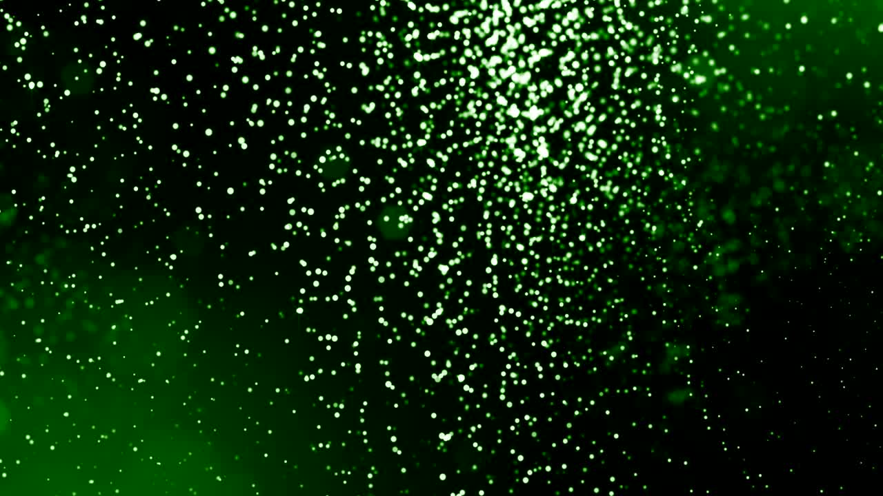 fondo verde 3d con fantásticas partículas luminosas. animación 3d en bucle con profundidad de campo, efectos de luz. fondo digital moderno. campo de punto 6