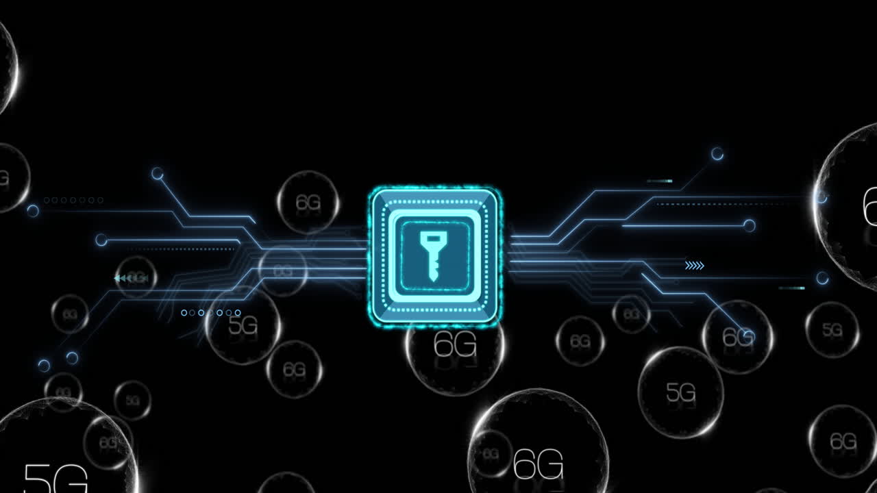 6G network connections with digital key symbol and futuristic animation design