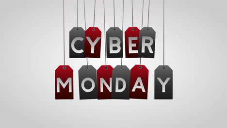 cyber monday animation with letters tags hanging