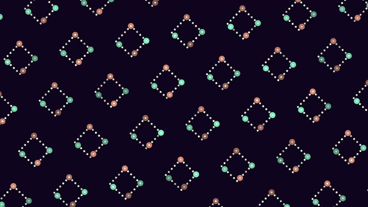 Vibrant purple and green squares form a striking grid pattern against a dark backdrop in this visually engaging image