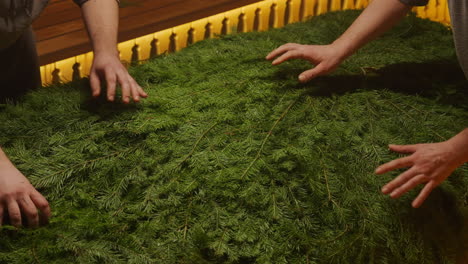preparing a christmas fir tree arrangement