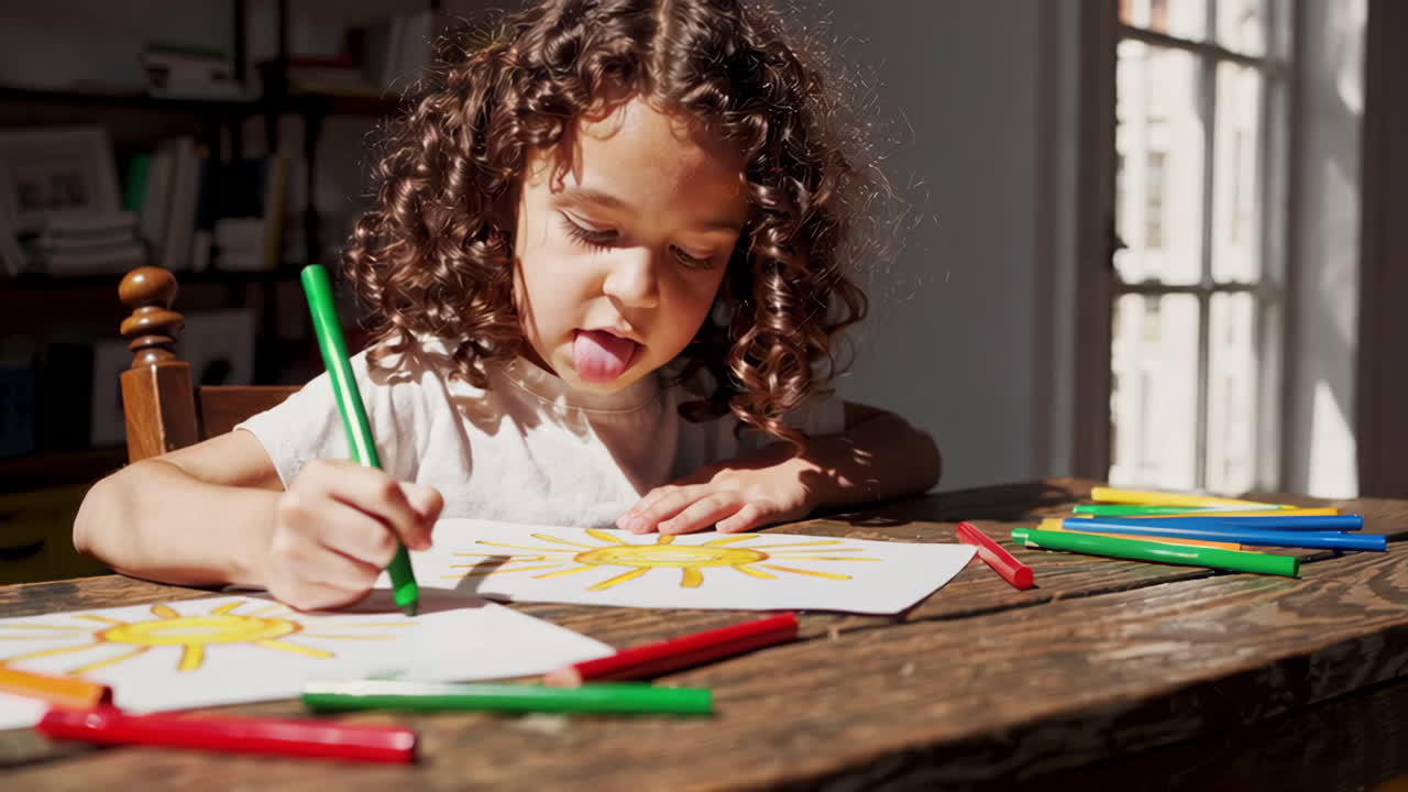 Little Girl Drawing a Sun