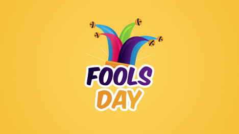 happy fools day card with buffoon hat