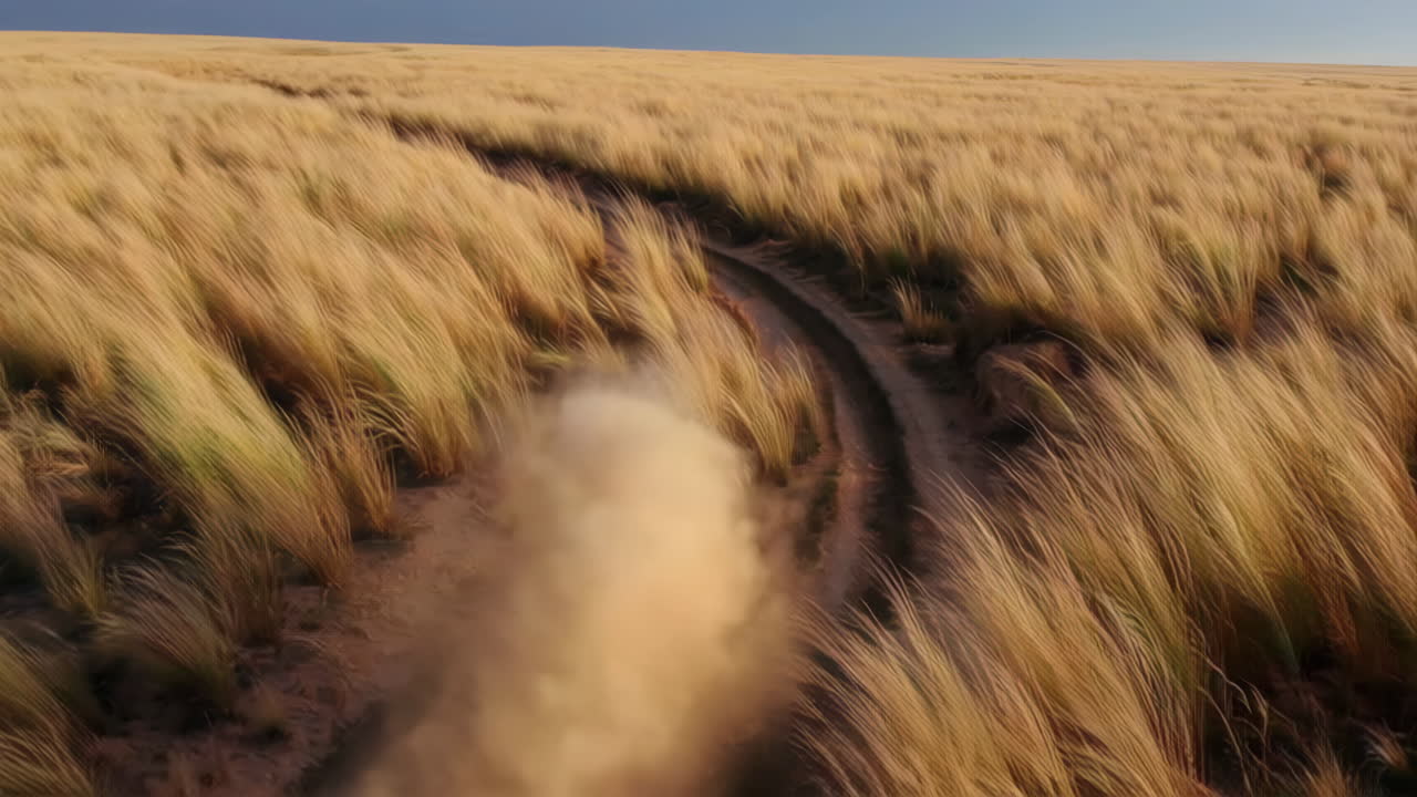 Golden Grassland with Dusty Road