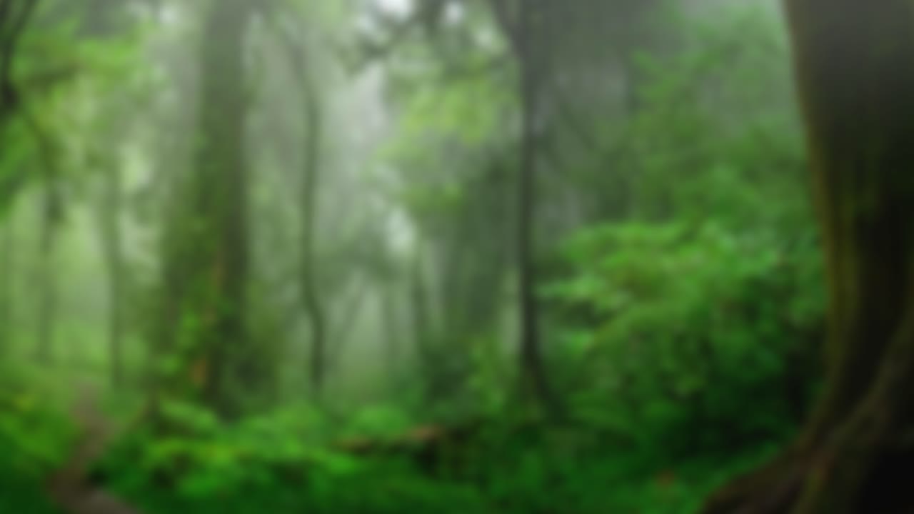Natureza da selva, fundo desfocado, flores verdes, floresta tropical, desfoque bokeh. Fundos 4K para YouTube.