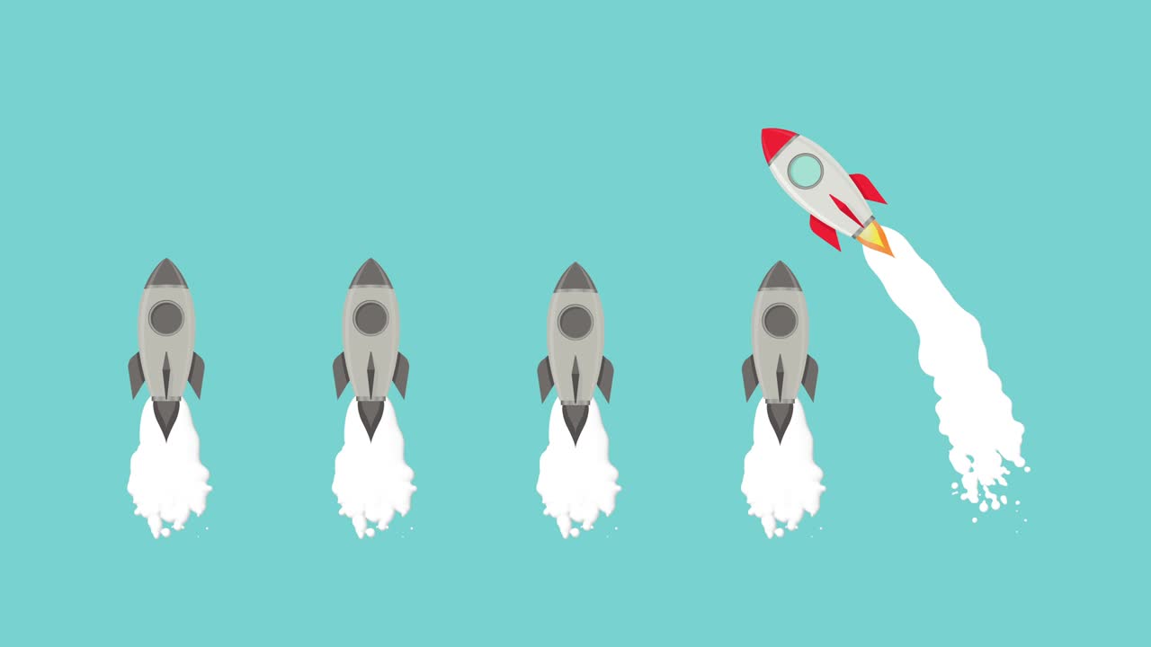 Think Differently Concept. Red rocket changes direction. Be different.