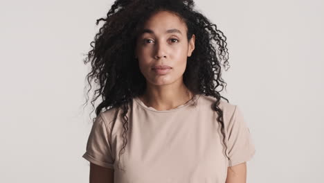 african american woman over white background.