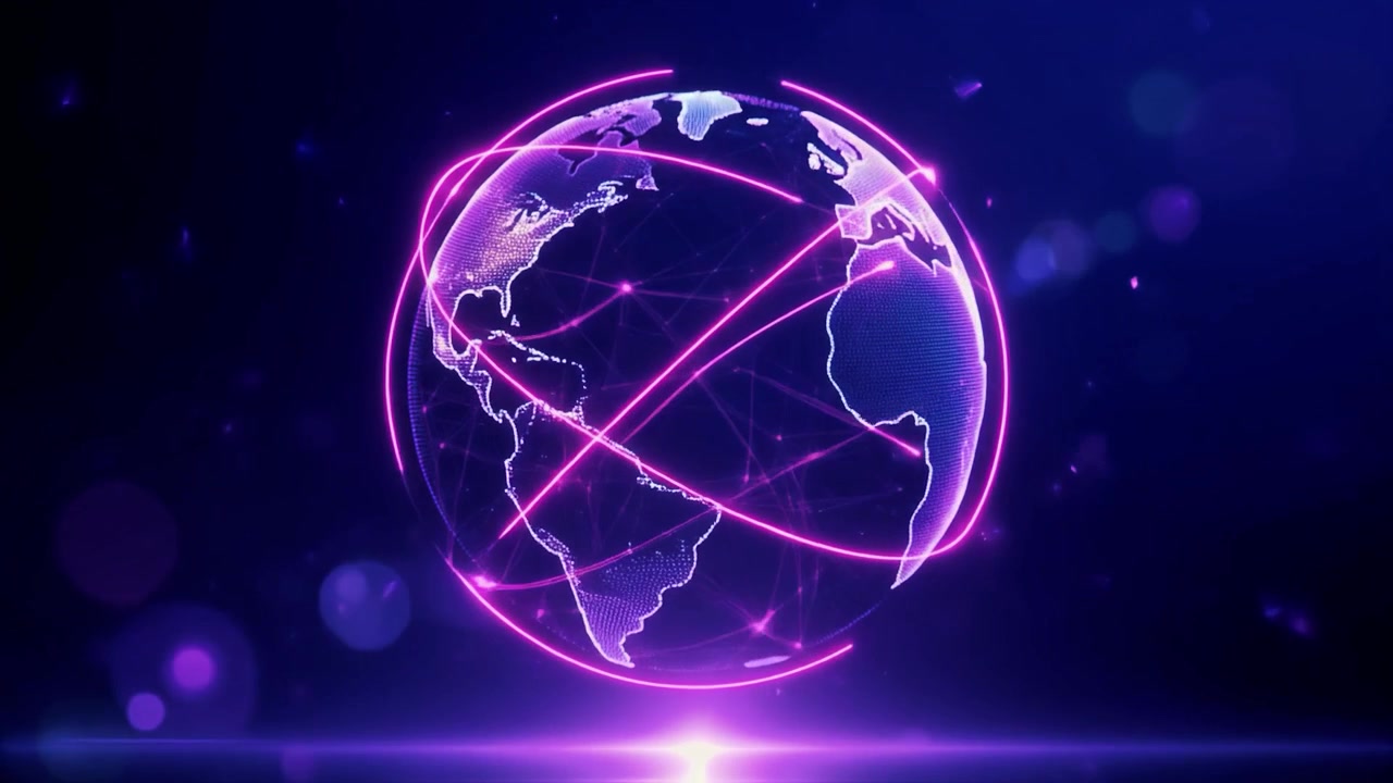 Digital Holographic Earth Globe Rotating with Glowing Network Connections