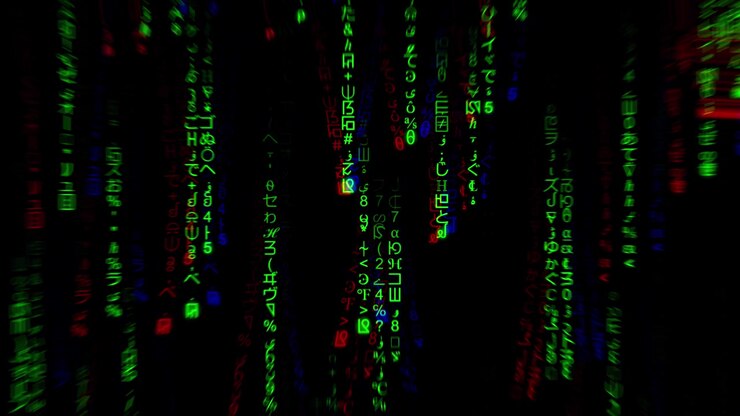 Digital Matrix Code Falling Down on Black Background
