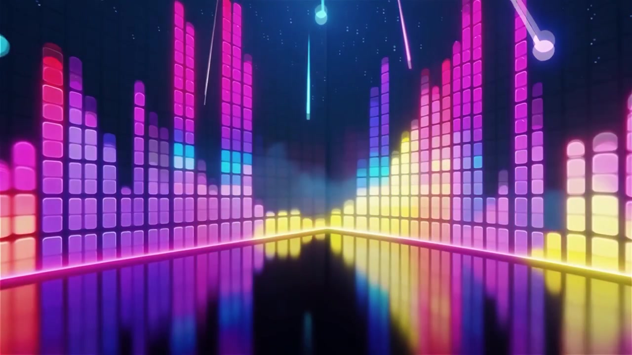 Futuristisk regnbuefarvet neon musik equalizer visualisering baggrund.