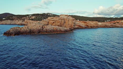 Rock-Formations-Of-Punta-de-Sa-Galera-In-San-Antonio,-Ibiza,-Spain---aerial-drone-shot