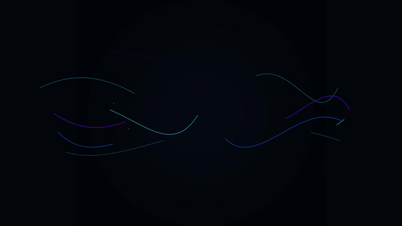 Grafica animata astratta con linee al neon fluttuanti su sfondo scuro